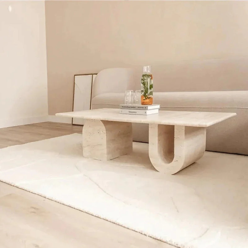 Troia Light Travertine Designer Coffee Table U Shape Legs (W)28" (L)48" (H)13"