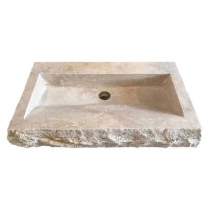 Troia Light Travertine Rustic Rectangular Wall-mount Bathroom Sink (W)16" (L)30" (H)5"