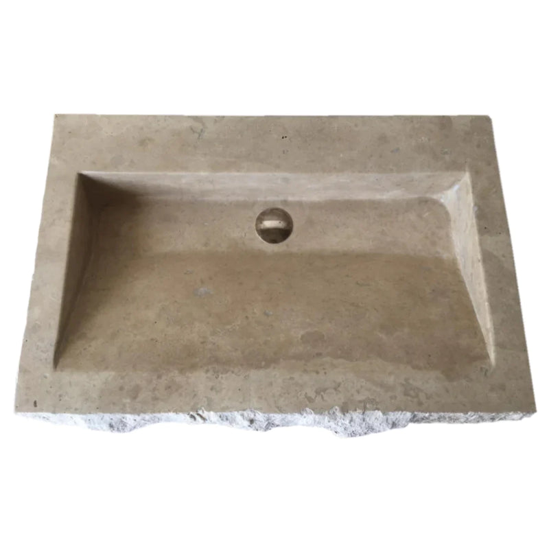 Troia Light Travertine Rustic Rectangular Wall-mount Bathroom Sink (W)16" (L)30" (H)5"