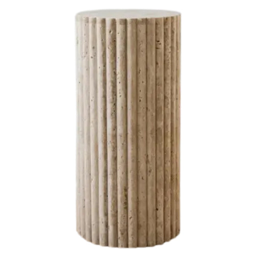 Troia Light Travertine Plinth Side Table Fluted Unfilled, Honed medium view