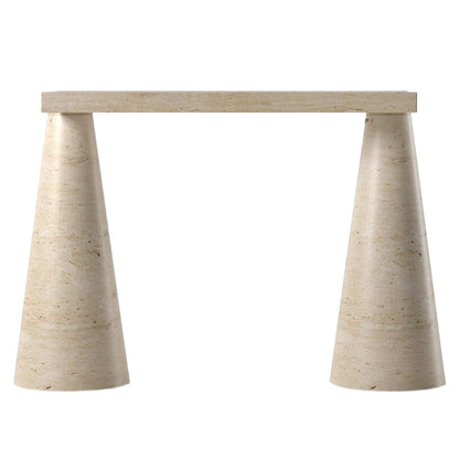 Troia Light Travertine Designer Cone Shape Legs Console Polished (W)15" (L)40" (H)32" front view
