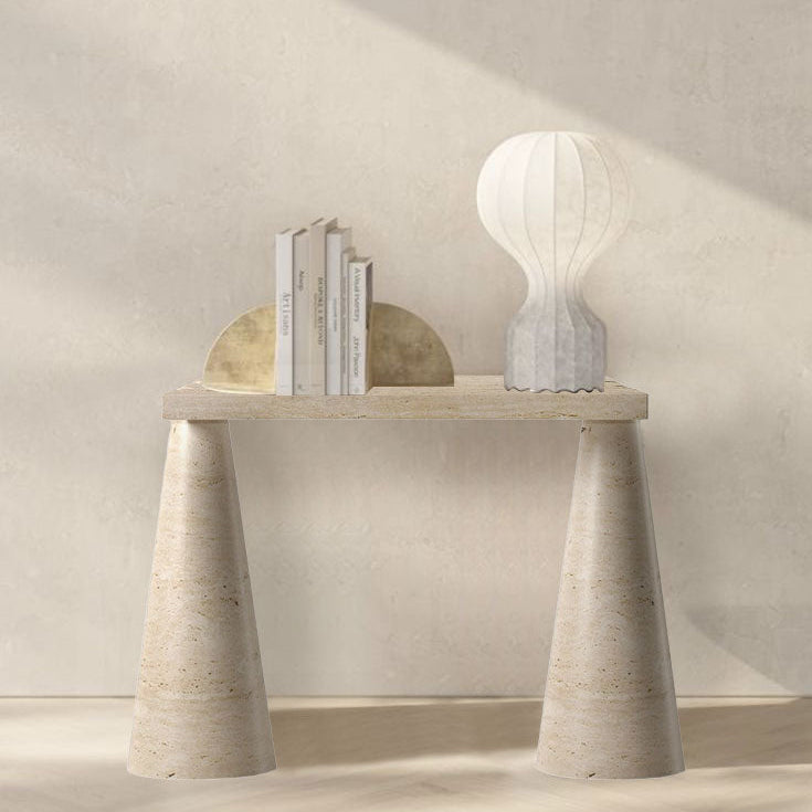 Troia Light Travertine Designer Cone Shape Legs Console Polished (W)15" (L)40" (H)32" decorative items on top