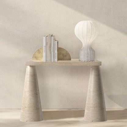 Troia Light Travertine Designer Cone Shape Legs Console Polished (W)15" (L)40" (H)32" decorative items on top
