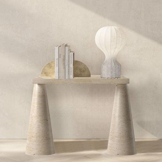 Troia Light Travertine Designer Cone Shape Legs Console Polished (W)15" (L)40" (H)32" decorative items on top