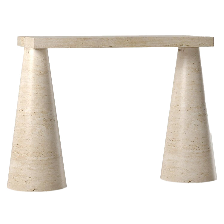 Troia Light Travertine Designer Cone Shape Legs Console Polished (W)15" (L)40" (H)32" side view