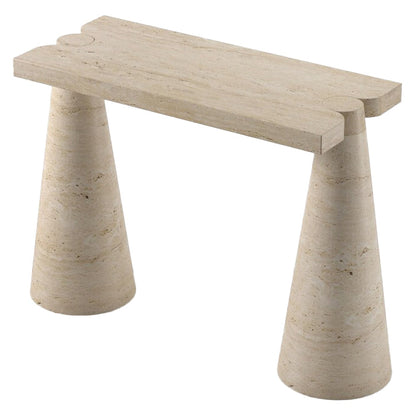 Troia Light Travertine Designer Cone Shape Legs Console Polished (W)15" (L)40" (H)32" angle view