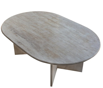 Troia Light Travertine Oval Shape Coffee Table Filled and Polished (W)24" (L)48" (H)16"