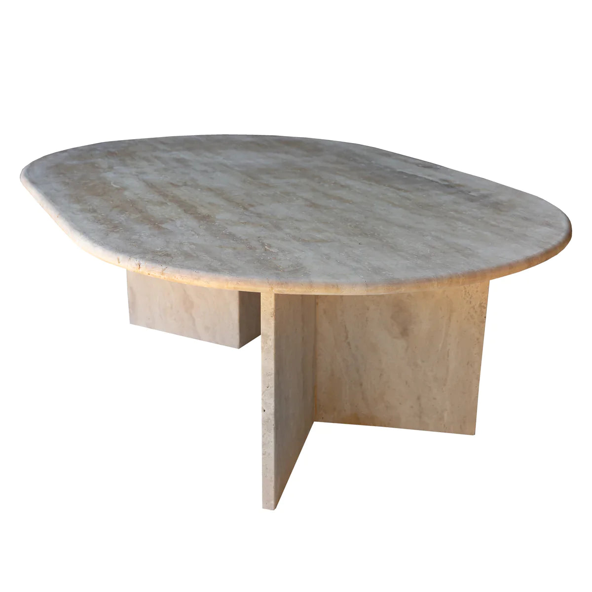 Troia Light Travertine Oval Shape Coffee Table Filled and Polished (W)24" (L)48" (H)16"