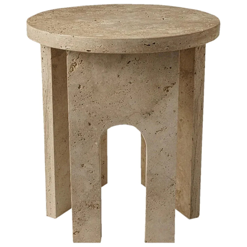 Troia Light Travertine Round End/Side Table U Shape Legs Unfilled, Honed (D)18" (H)20"