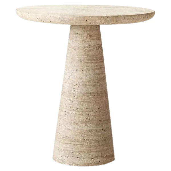 Troia Light Travertine Round End/Side Table Conic Shape Leg Honed (D)18" (H)22"