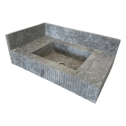 Tundra Gray Marble Rectangular Wall-mount Bathroom Sink with 6" Backsplash (W)16" (L)32" (H)10"