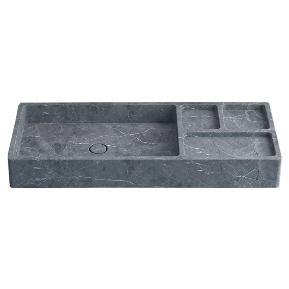Tundra Gray Marble Rectangular Wall-mount Sink (W)16" (L)40" (H)5" front view