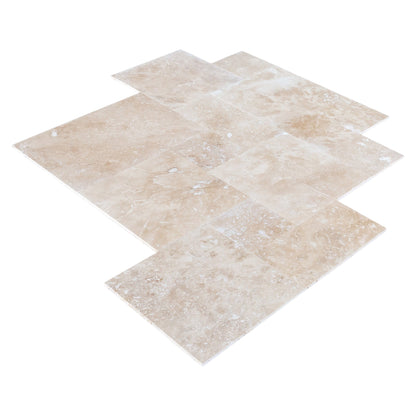 Tuscany Beige French Pattern Set Honed and Filled Travertine Tiles