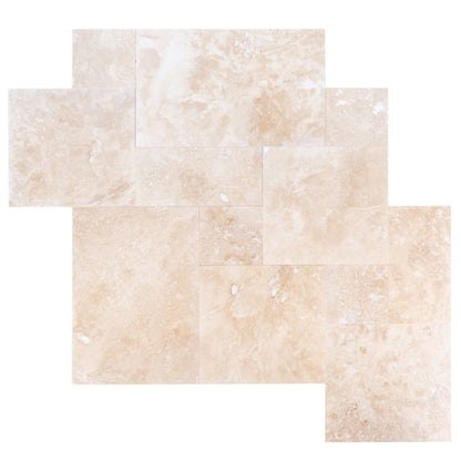 Tuscany Beige French Pattern Set Honed and Filled Travertine Tiles