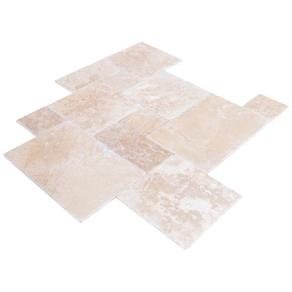 Tuscany Beige French Pattern Set Brushed and Chiseled Travertine Tiles