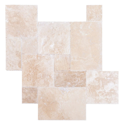 Tuscany Beige French Pattern Set Brushed and Chiseled Travertine Tiles