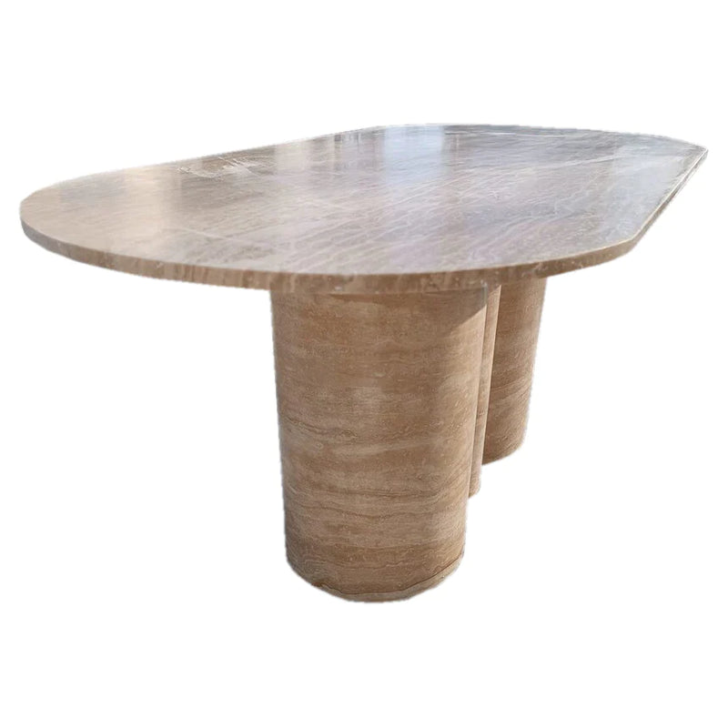 Tuscany Walnut Travertine Vein-cut Oval Shape Coffee Table Wavy Legs (W)20" (L)40" (H)18"