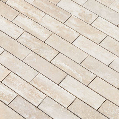 veincut travertine mosaics 2x6 polished filled SKU-20012418 close view 