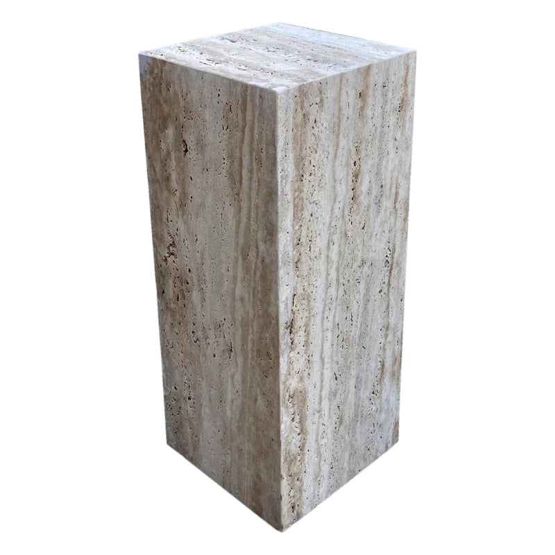 Walnut Travertine Vein-cut Cube Design End/Side Table, Nightstand Polished (W)10" (L)10" (H)24"