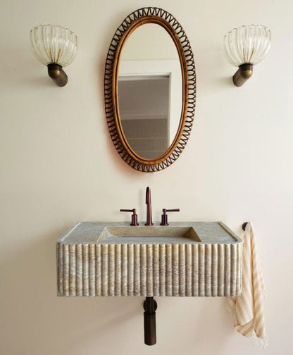 Walnut Travertine Rectangular Wall-mount Bathroom Sink Fluted (W)16" (L)32" (H)10"