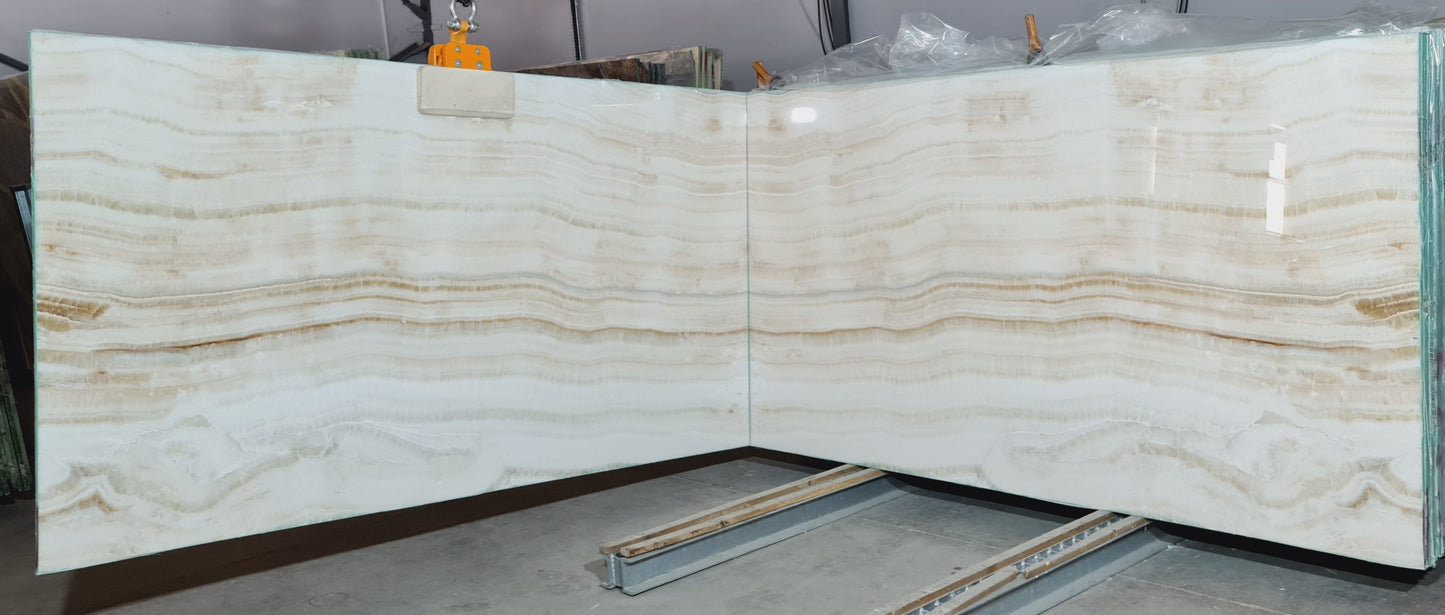 White Onyx Bookmatching Polished Marble Slab