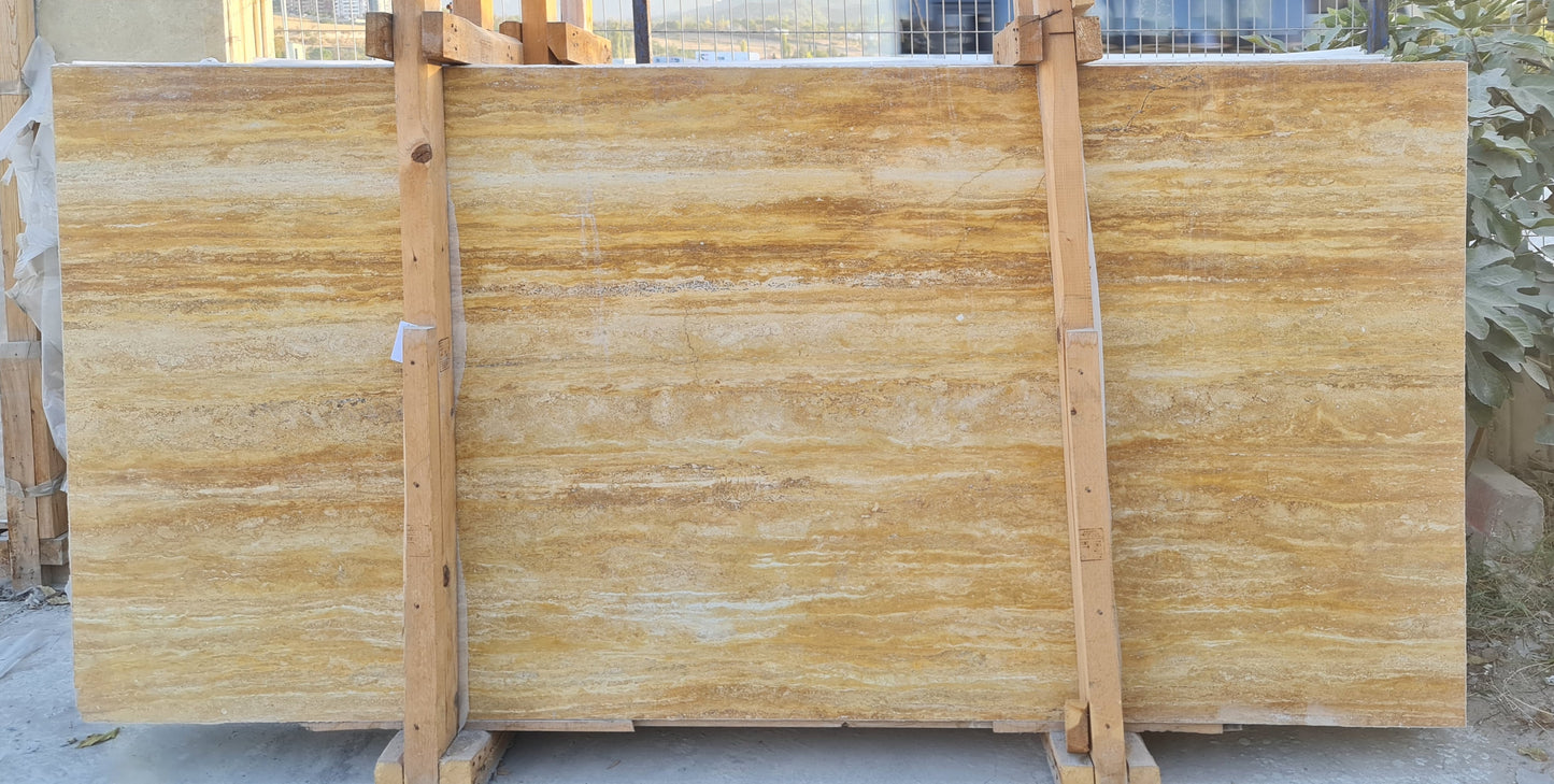 Yellow Bookmatching Polished Travertine Slab