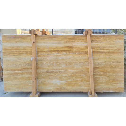 Yellow Bookmatching Polished Travertine Slab