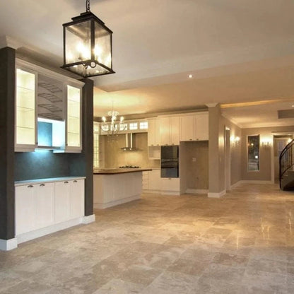 Mixed Beige Commercial Travertine Honed Floor and Wall Tile installed on kitchen flooring