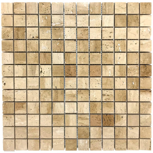 Patara 12" x 12" Honed Travertine Mesh-Mounted Mosaic Tile Product shot on white background SKU-HS1x1MOSHF