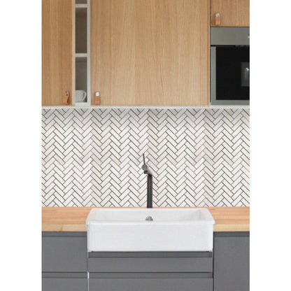 Vanilla Beige 1"x3" Herringbone on 12" x 12" Mesh Mosaic Tile