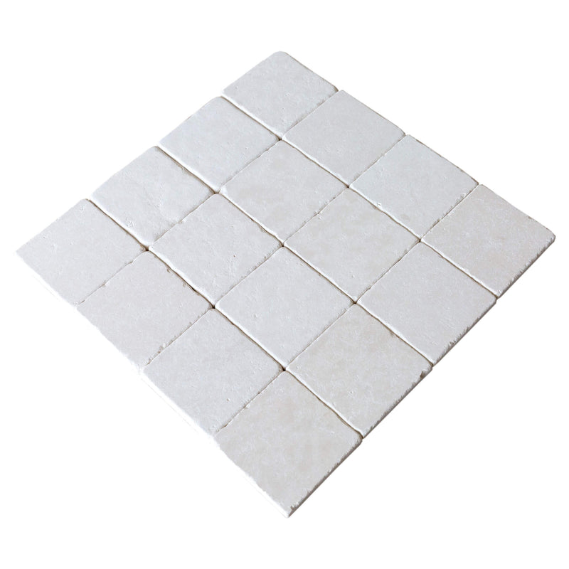 20012445 Champagne pearl tumbled limestone tiles 4x4 perspective view product shot