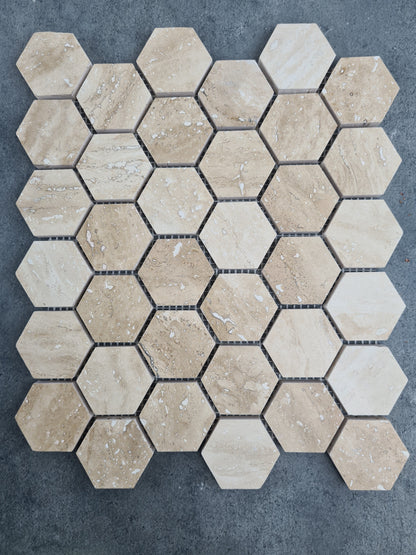 Patara Hexagon 12" x 12" Honed Travertine Mesh-Mounted Mosaic Tile