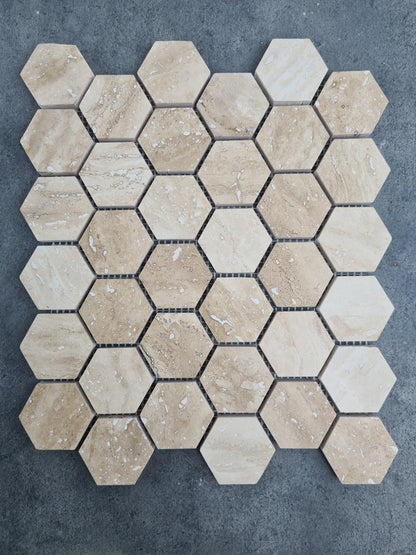 Patara Hexagon 12" x 12" Honed Travertine Mesh-Mounted Mosaic Tile