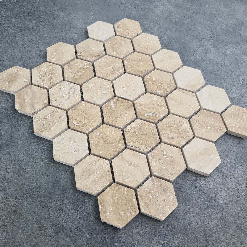 Patara Hexagon 12" x 12" Honed Travertine Mesh-Mounted Mosaic Tile