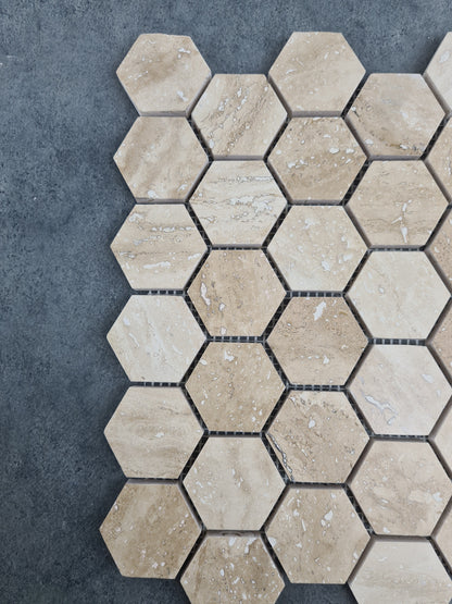 Patara Hexagon 12" x 12" Honed Travertine Mesh-Mounted Mosaic Tile