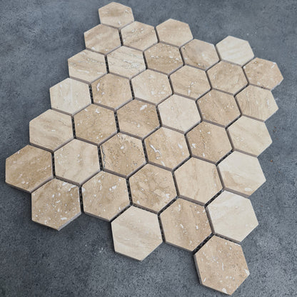 Patara Hexagon 12" x 12" Honed Travertine Mesh-Mounted Mosaic Tile