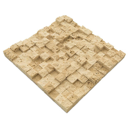 3d splitface travertine mosaics 1x1 SKU-20012411 angle view fof mesh