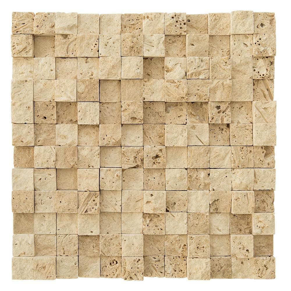 3d splitface travertine mosaics 1x1 SKU-20012411 multi top view