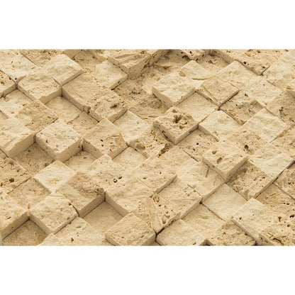 3d splitface travertine mosaics 1x1 SKU-20012411 angle view