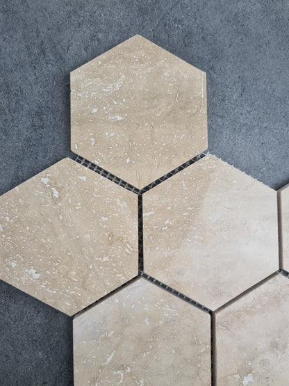 Patara Hexagon 12" x 12" Honed Travertine Mesh-Mounted Mosaic Tile