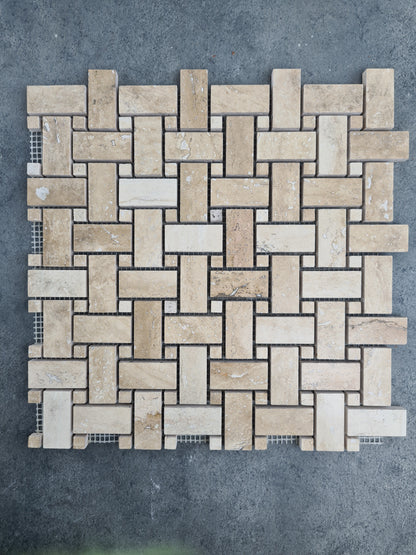 Patara Basketweave Pattern 12" x 12" Honed Travertine Mesh-Mounted Mosaic Tile