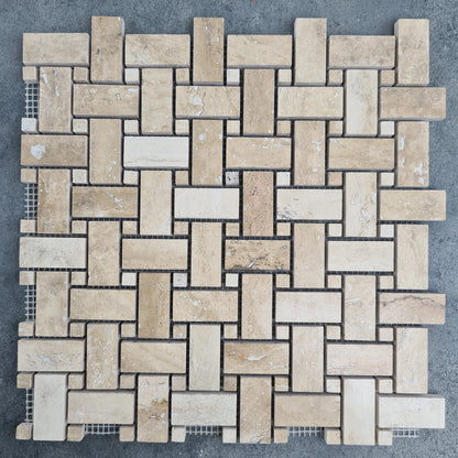 Patara Basketweave Pattern 12" x 12" Honed Travertine Mesh-Mounted Mosaic Tile