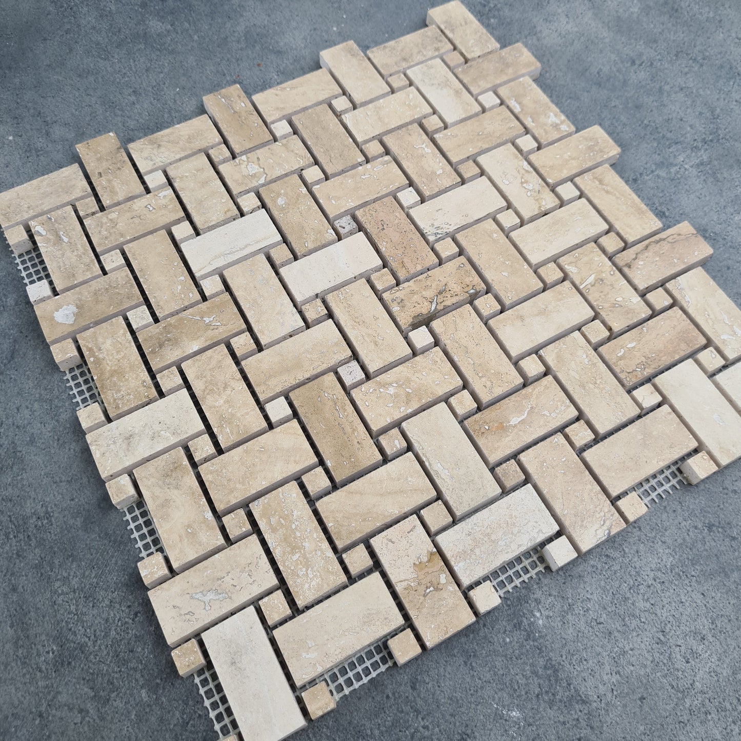 Patara Basketweave Pattern 12" x 12" Honed Travertine Mesh-Mounted Mosaic Tile