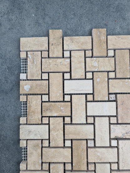 Patara Basketweave Pattern 12" x 12" Honed Travertine Mesh-Mounted Mosaic Tile