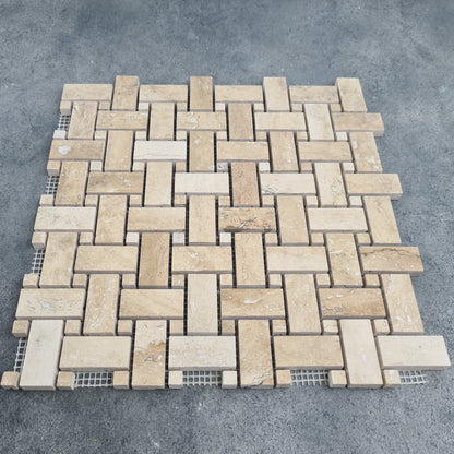 Patara Basketweave Pattern 12" x 12" Honed Travertine Mesh-Mounted Mosaic Tile