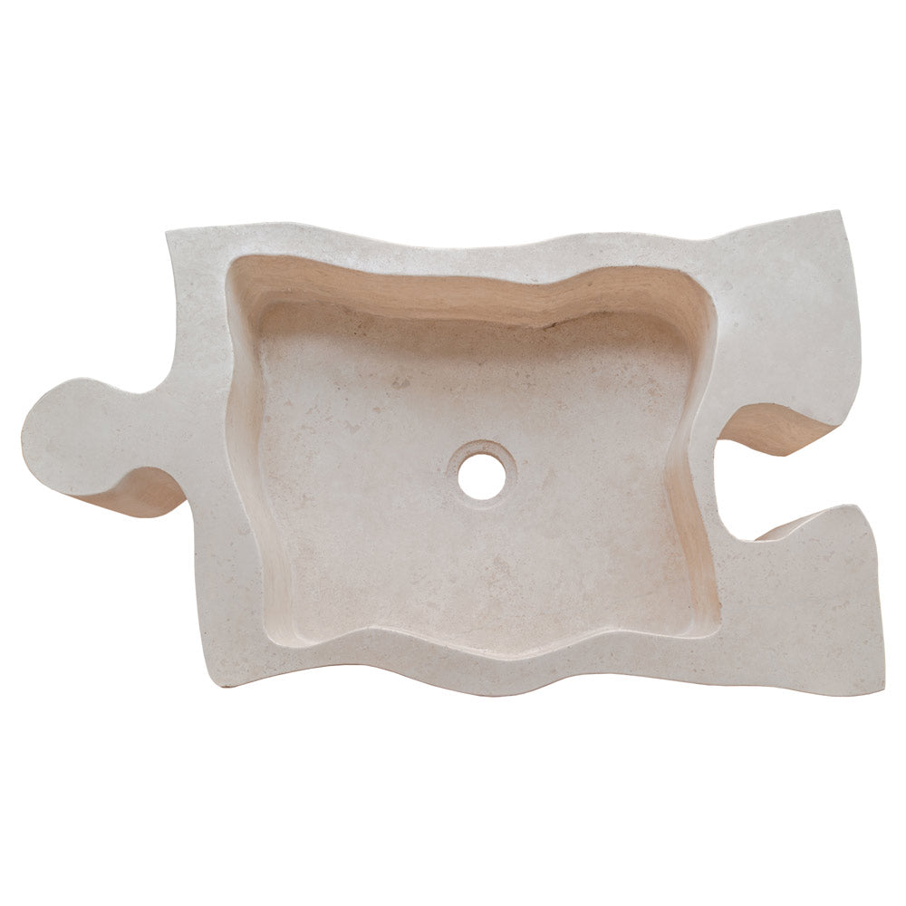 Beige Travertine puzzle shape farmhouse sink NTRVS02 sizeBeige Travertine puzzle shape farmhouse sink NTRVS02 size (W)16" (L)27.5" (H)6"  top view product shot