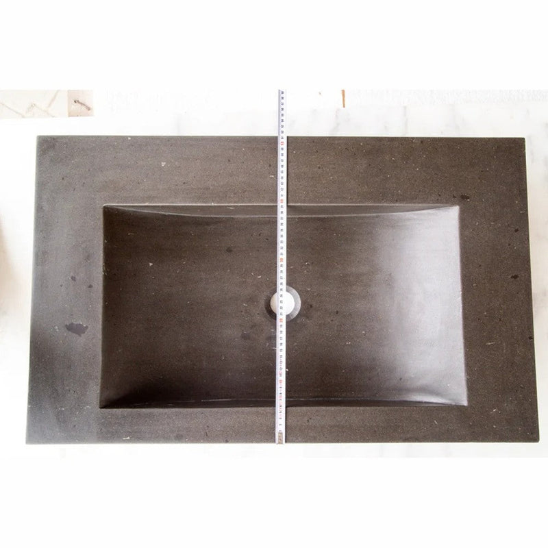 Black Andesite Natural Stone Rectangular Shape Vessel Sink Honed (W)16" (L)26" (H)5" SKU-DSAN01 product shot top view width measure