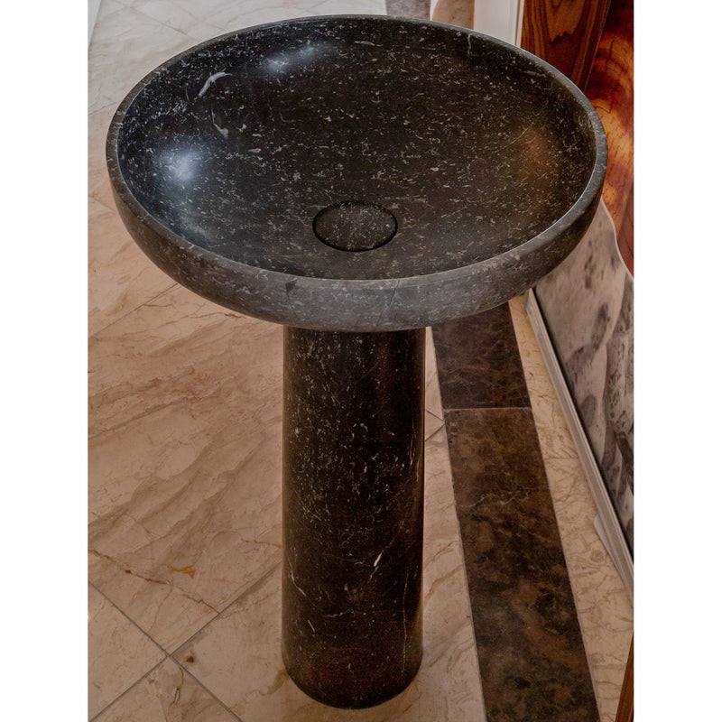 Black Marble Pedestal Round Sink Size (D)20" (H)33.5" SKU-NTRVS04 product shot angle view