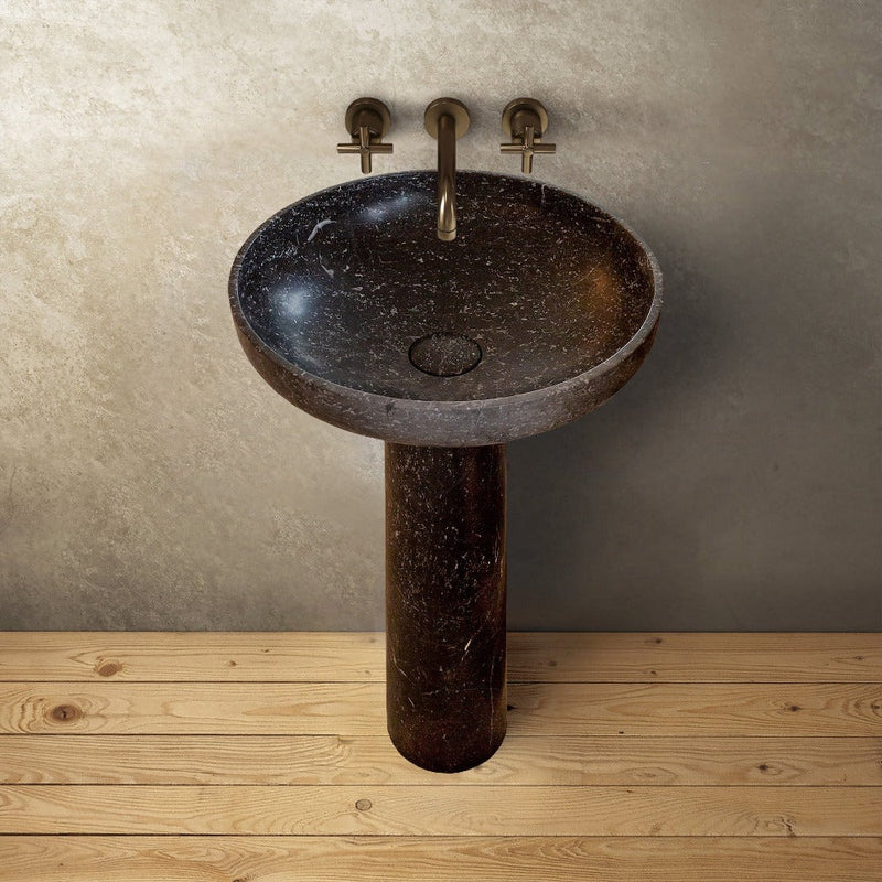 Black Marble Pedestal Round Sink Size (D)20" (H)33.5" SKU-NTRVS04 installed on room scene