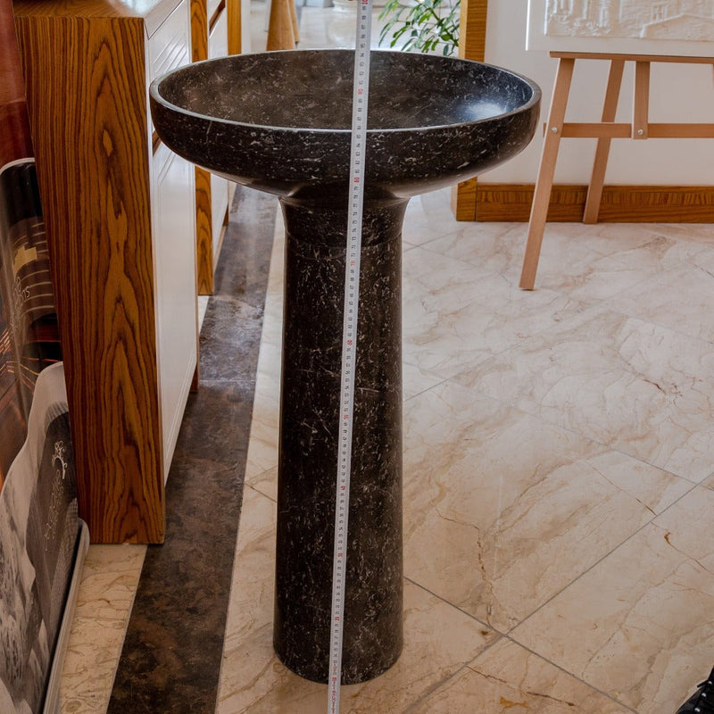 Black Marble Pedestal Round Sink Size (D)20" (H)33.5" SKU-NTRVS04 product shot total length measure